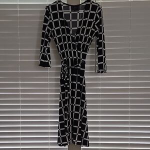 Black and White Geometric Wrap Dress